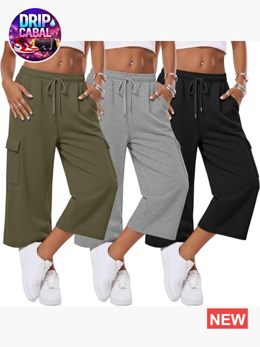 3 Pack Women Cargo Capris Wide Leg Loose Workout Active Pants